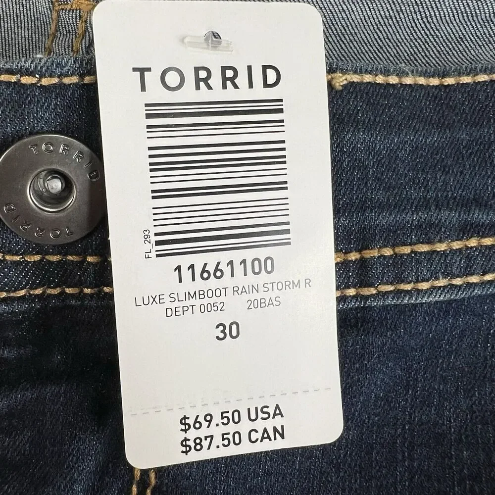 Torrid Plus 30 Luxe Slim Boot Cut Jeans Super‎ Stretch Mid Rise Rainstorm NEW